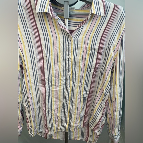BeachLunchLounge Womens Alex Shirt Long Sleeve Button Up Multicolor Stripe Large - Picture 8 of 8